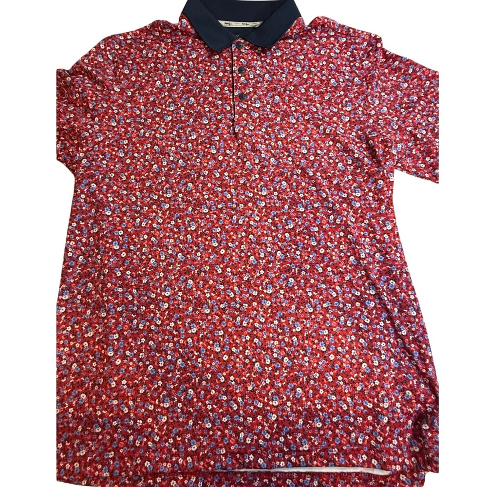 Walter Hagen Mens Eleven Collection Red Floral Golf Polo Shirt Large L Short Slv